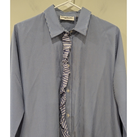 Essentiel Antwerp Blue and White Striped Button Down Shirt Size 10 - Picture 5 of 8